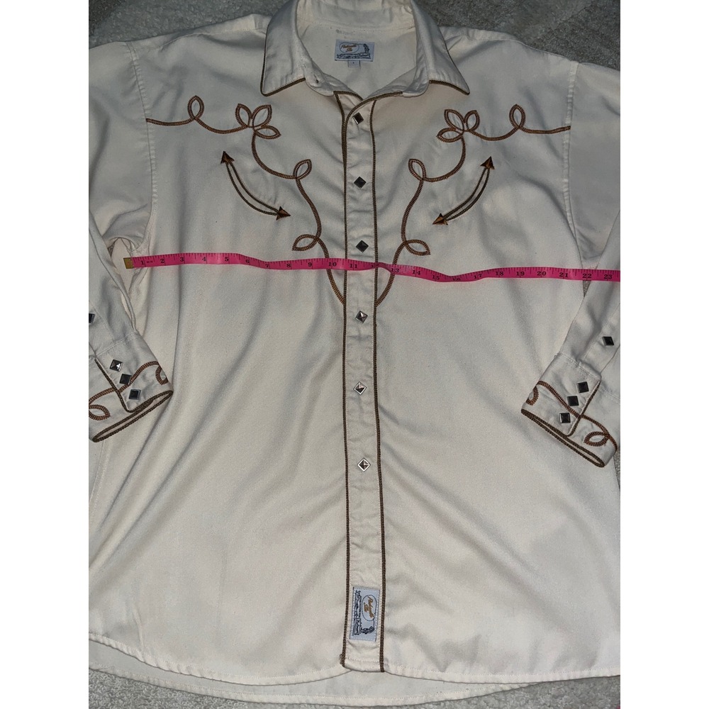 Vintage Panhandle Slim Mens Retro Western Shirt Brown Embroidery Diamond Snaps L - Picture 4 of 7